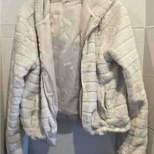 Ladies Love J Cream Teddy Jacket Zip up with Hoodie size Medium